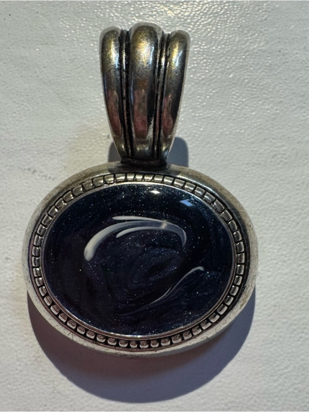 Silver-Tone Blue Swirl Oval Pendant Necklace